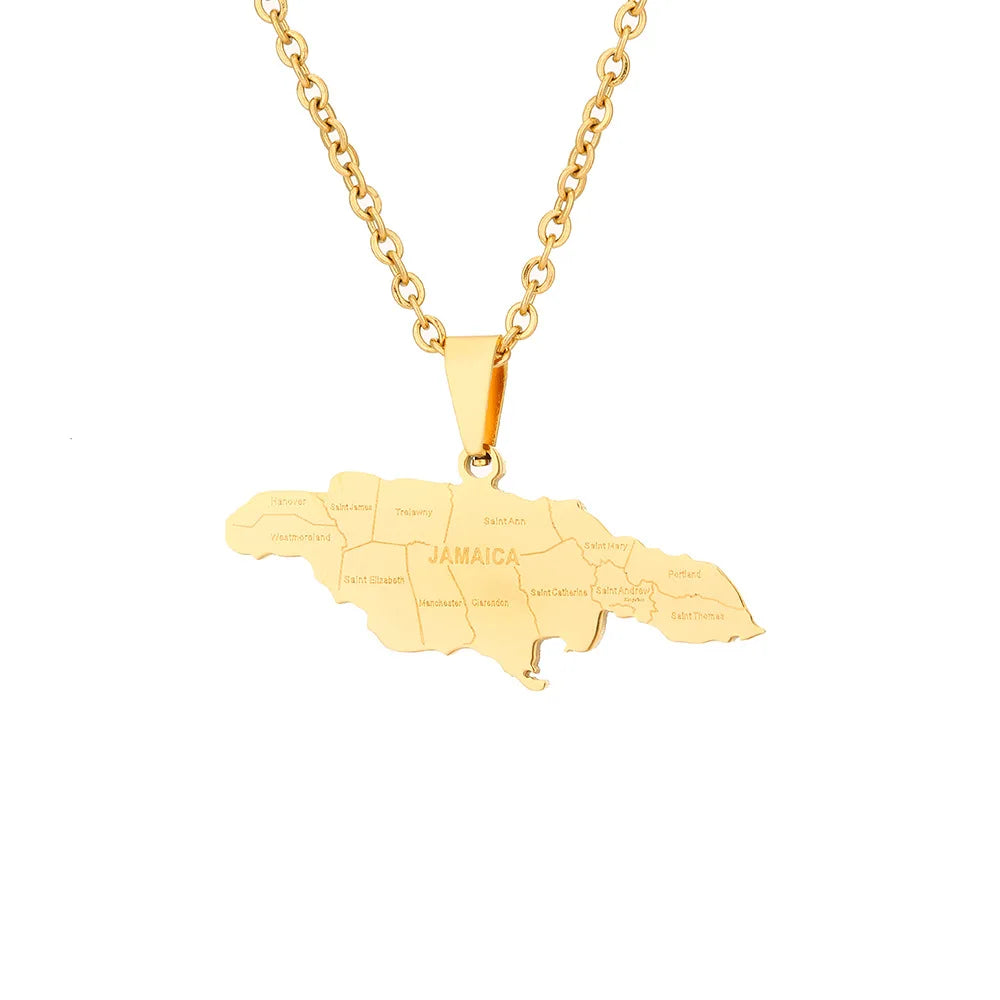 Country Map Jewelry African Stainless Steel Jamaica City Name Necklace