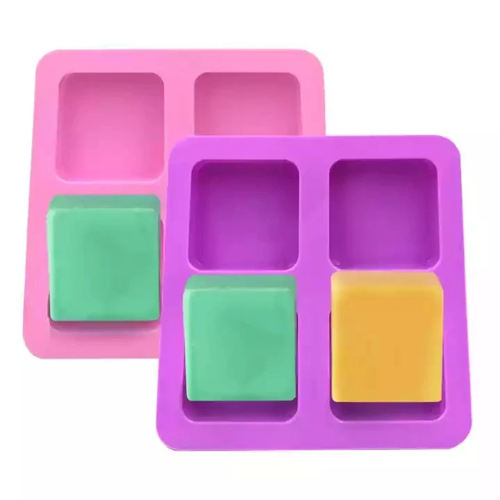 Non Stick 4 Cavities Square Homemade Soap Mold Durable Silicone Soap Mold Foldable Silicon Mold Soap Moulds