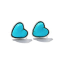 Jewelry Fashion 925 Sterling Silver Earrings Turquoise Heart-Shaped Stud Earrings for Women Girls
