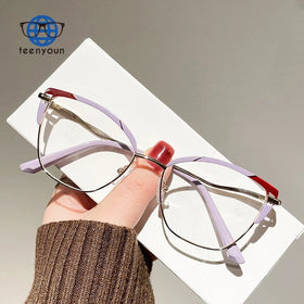 Teenyoun 2024 Latest Prescription Metal Spectacle Frames Full Frame Cat Eye Anti Blue Light Blocking Eyeglasses Glasses Frame
