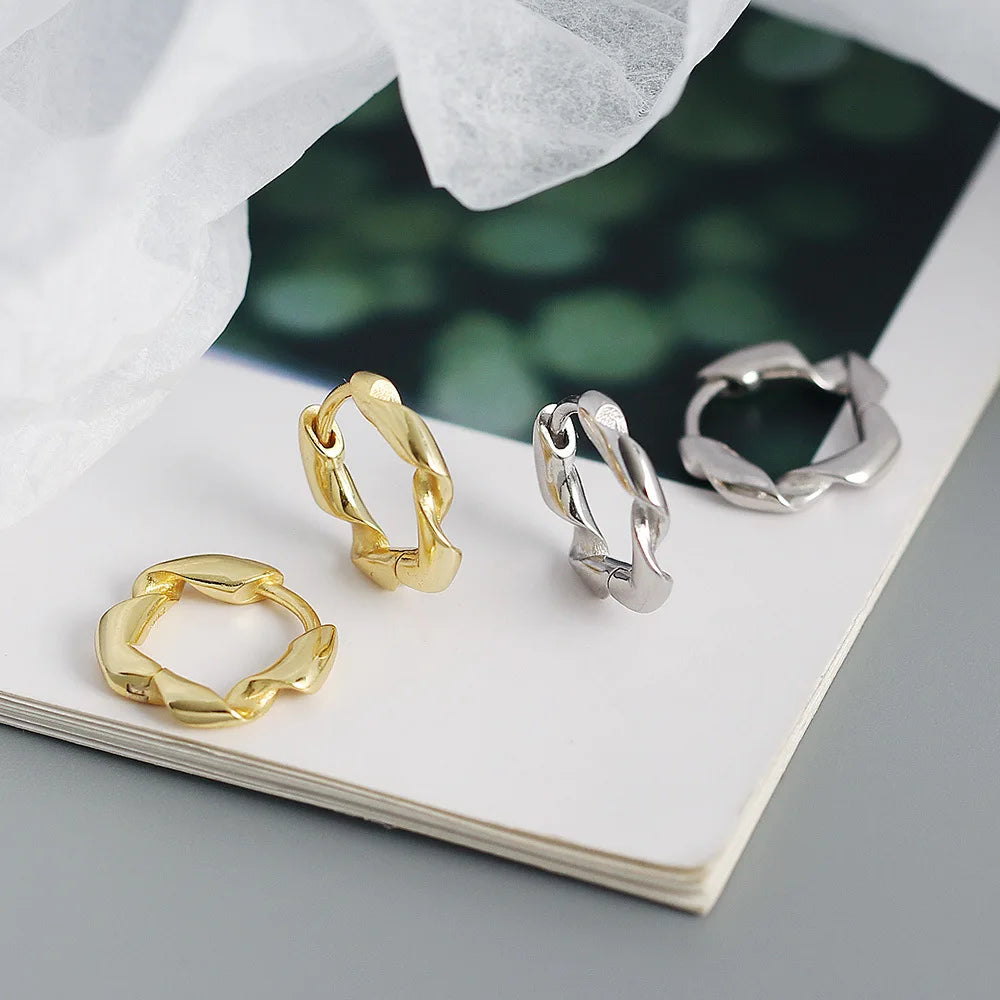 Vintage 925 Sterling Silver Twisted Hoop Earring 18K Gold Plated Irregular Twist Round Hoop Earring