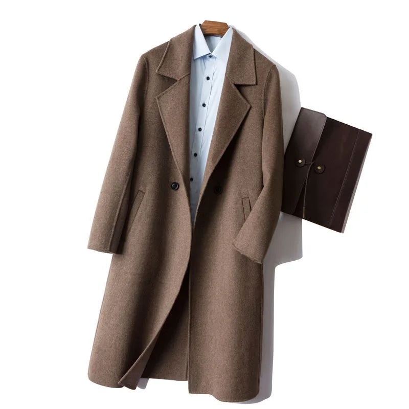 Men's Double-sided Cashmere Coat Mid-length Wool Trench Jacket Trendy Men's Out Wear Casual Woolen Coat Men