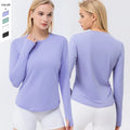 In Stock High Elasticity Sunscreen Fitness Long Sleeves Round Neck Curved Hem Sports Long Sleeves
