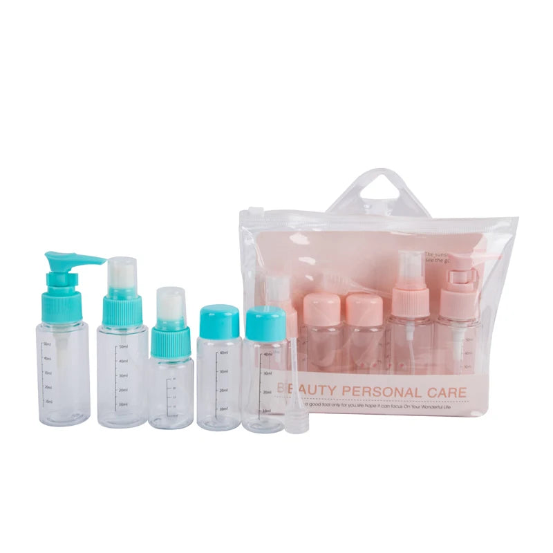 Sbelle Wholesale 50ML Travel Bottle Set Hot Selling Custom Shape PET Bottle PP Cap Colorful PVC Bag OEM Cosmetic Beauty Shampoo