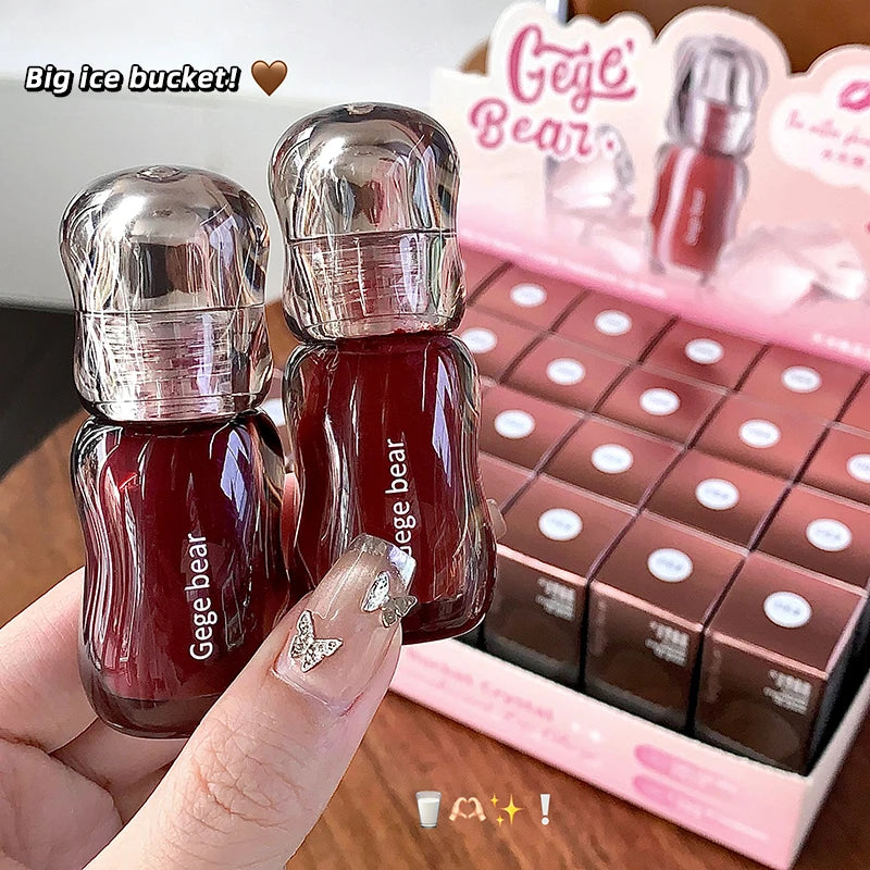 Gege Bear Lipstick Shiny Crystal Makeup Long Lasting Mineral Cream Ice Bucket with Permeable Gloss Customizable Labeling