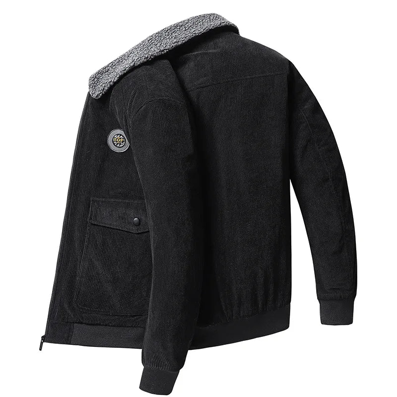 Topgear Corduroy Coat for Men Plus Fleece Lamb Winter Dad Casual Cross Border Tooling Cotton-padded Jacket for the Elderly