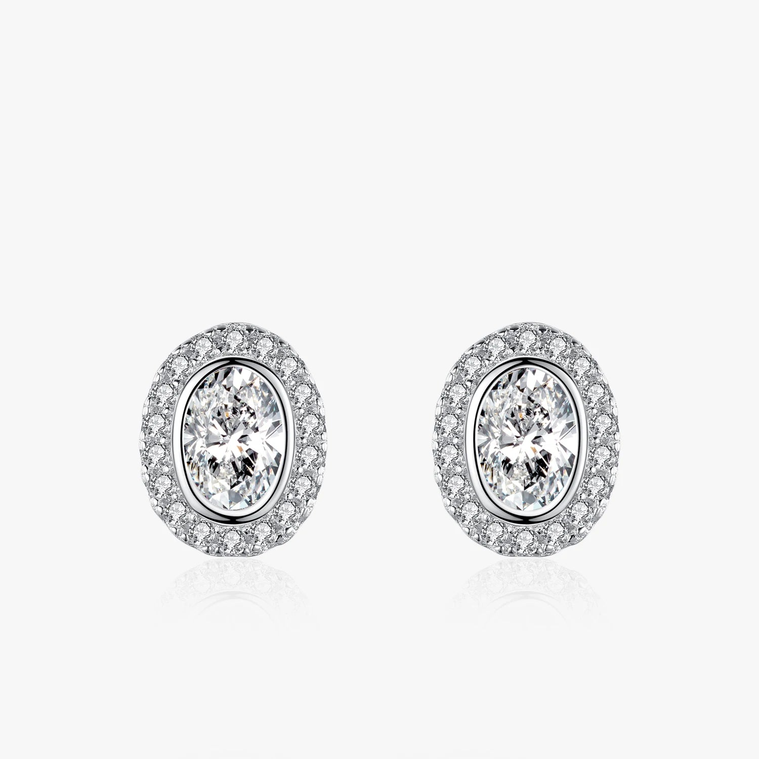 Ailmay Authentic 925 Sterling Silver Fashion Oval Shape Stud Earrings Sparkling CZ for Women Classic Wedding Statement Jewelry