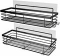 Black Stainless Steel Shower Shelf Basket No Drilling Kitchen Storage Rack