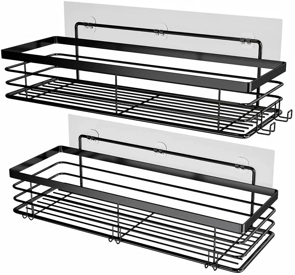 Black Stainless Steel Shower Shelf Basket No Drilling Kitchen Storage Rack