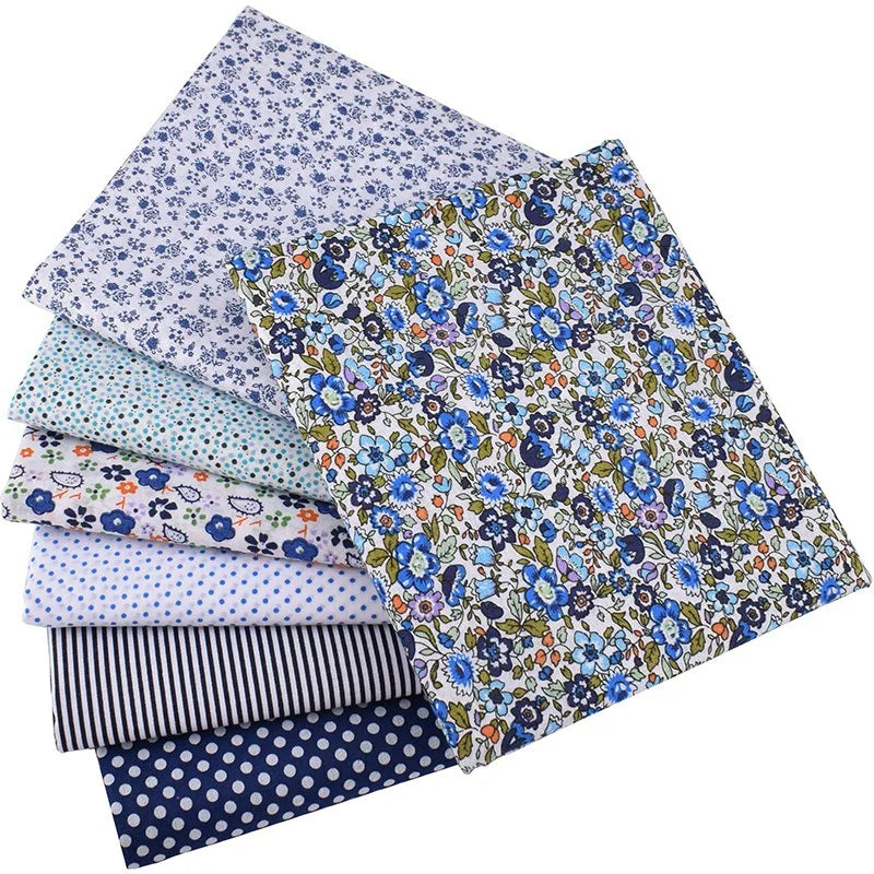 7 Pieces Soft Blue Fabric Bundles Eco-Friendly Durable Smooth Floral Quilting Patchwork Cloth Sewing Crafting DIY