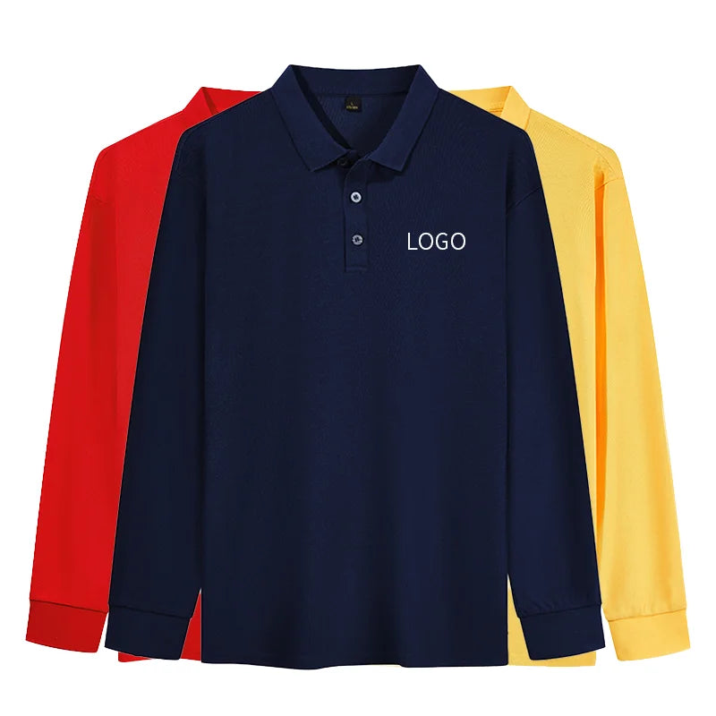 Unisex Customized Long Sleeve T-Shirt High Quality Heavy Knitted Fabric Various Colors Casual Men's for Polo