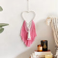 Boho Heart-shaped Macrame Wall Art Home Decor Handmade Woven Pink Love Wall Hanging Tapestry Ornaments for Girls Room Decoration