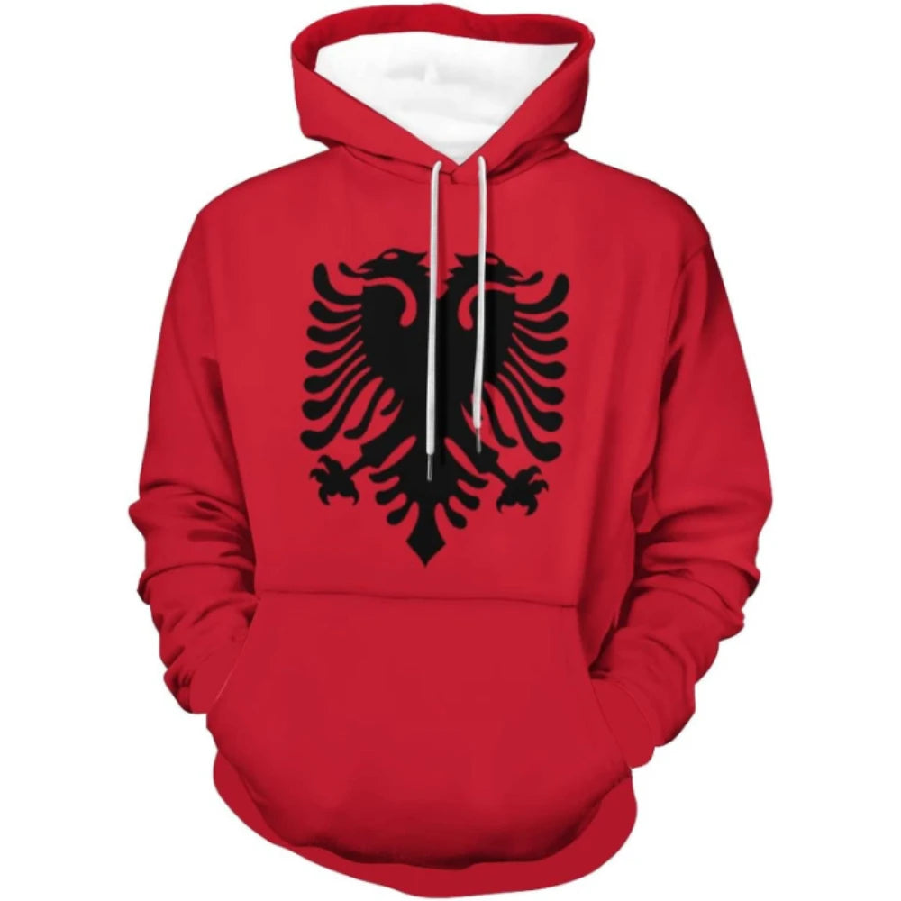 Fitspi Wholesale Custom Country Logo Print Unisex Hoodie Albania Flag 3d Printed Long Sleeve Pullovers Sweatshirt Hoodies