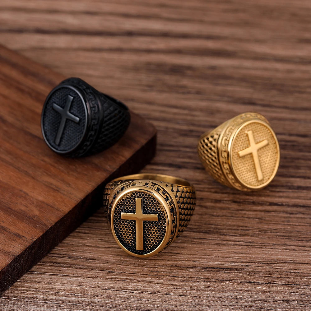 New Design Trendy Punk Cross Stainless Steel Mixed Color Men Gents Fashion Jewelry Ring