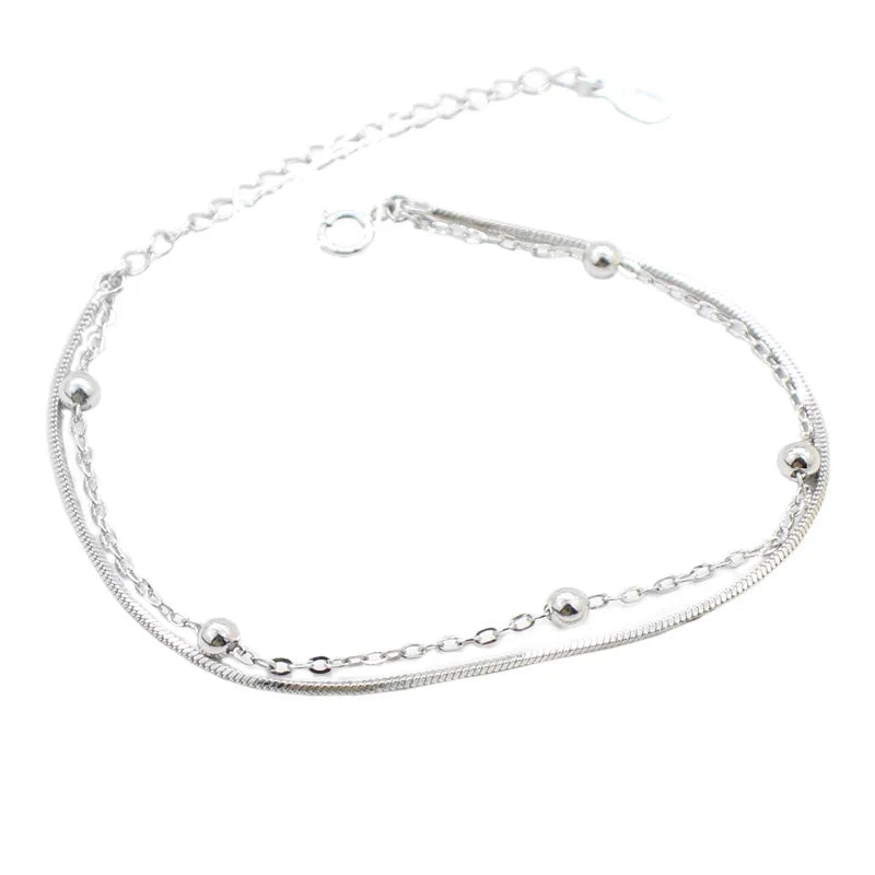 New Fashion Simple Personality Sweet Jewelry Beautiful 925 Silver Double Bracelet Women