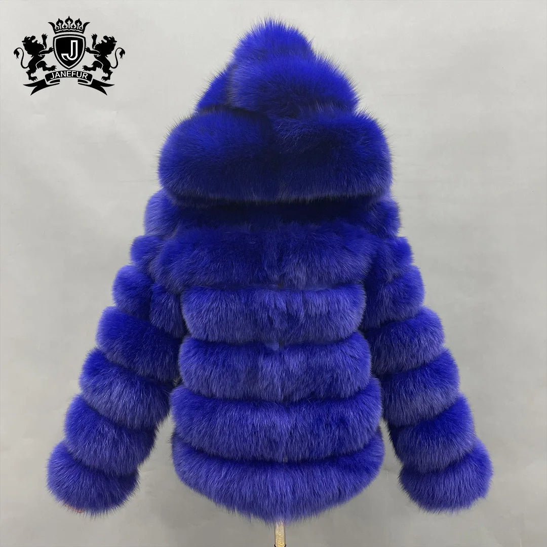 Custom Long Sleeves Fur Coat Fashion Women Fluffy Fur Jacket Winter Real Fox Fur Coat for Ladies