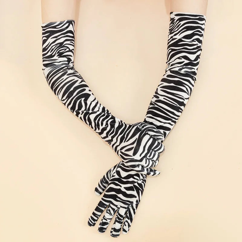 MIO Party Long Gloves Zebra Velvet Dancing Decoration Glove Black and White Winter Autumn Women Gloves