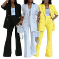 Two Pieces Women Blazer Sets Solid Color Double Breasted Lapel Jacket & Wide Leg Pants Autumn Winter Thick Office Lady Suit