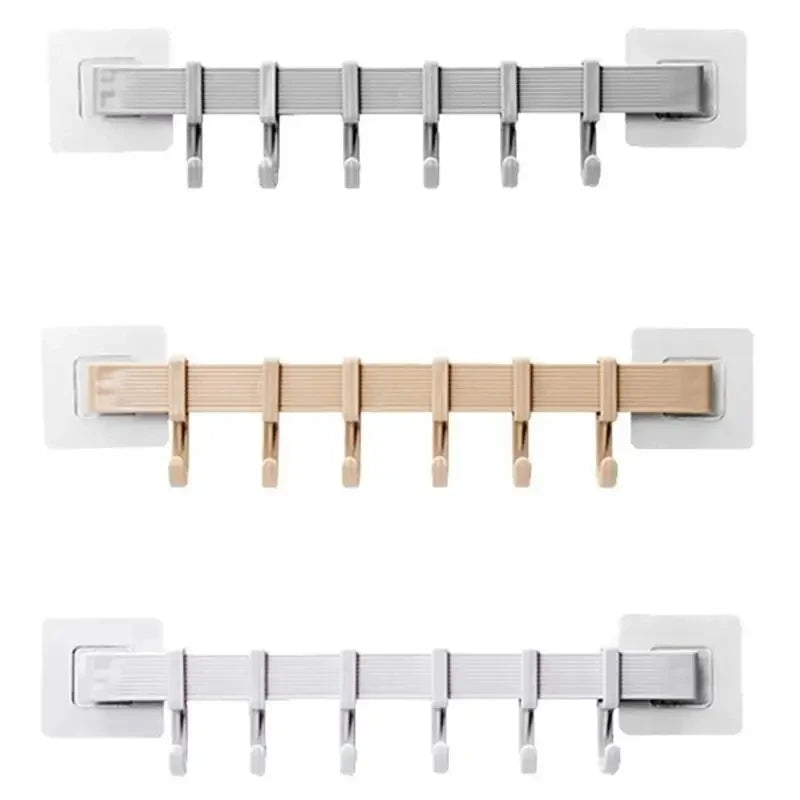Adjustable Organizer 6 Hooks Plastic Bathroom Corner Towel Hanger Kitchen Hook Storage Suction Wall Hook Strong Suction Cup