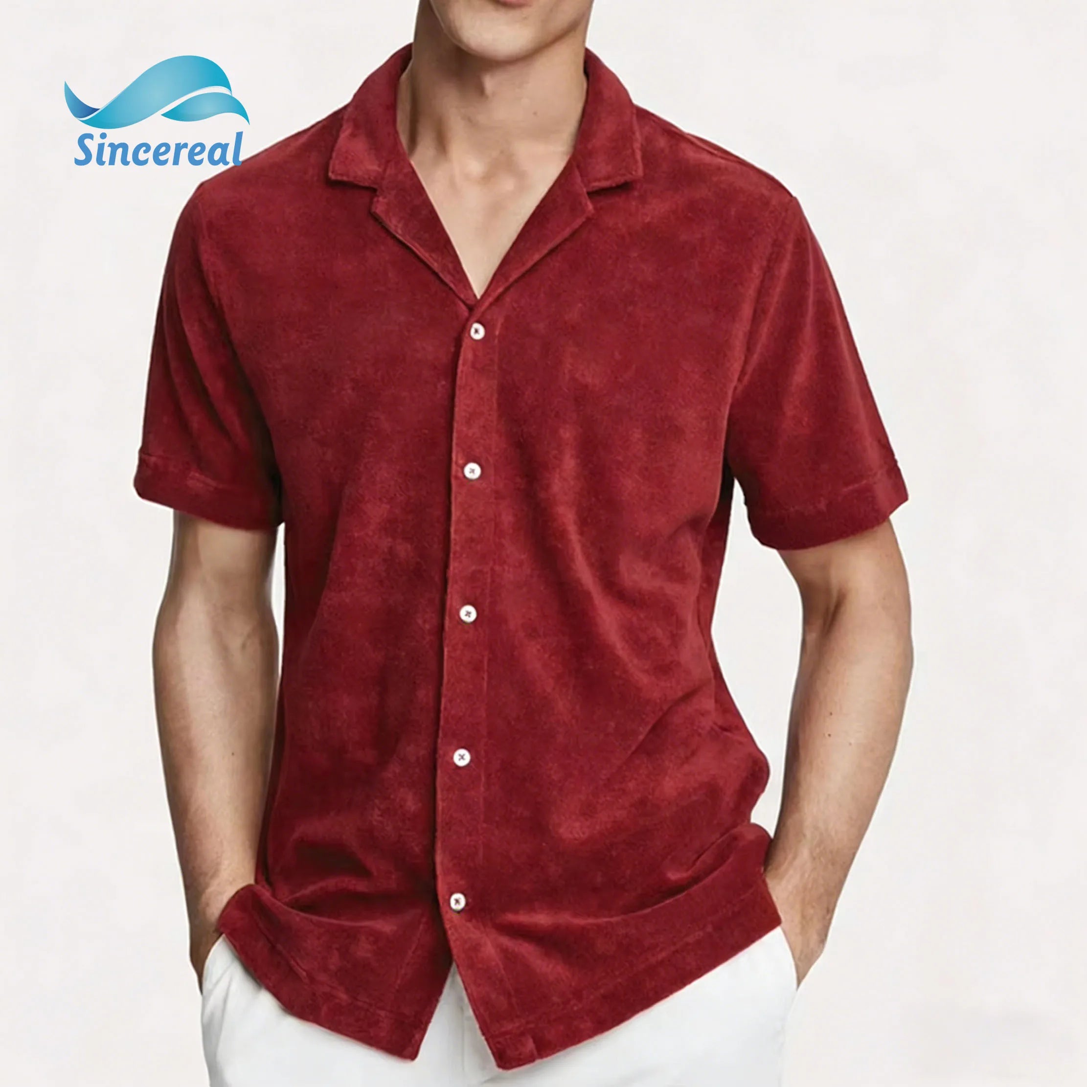 Custom Embroidery Logo Oversize Terry Towel T-Shirt Summer Beach Lounge Cotton Men's Fashion Breathable Knitted Slim Fit Casual
