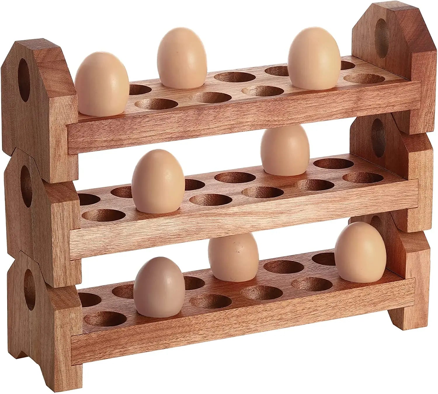 Natural Wooden Egg Container Rack Deviled Organizer Rustic Kitchen Decoration Egg Storage Trays Stackable Egg Holder Countertop