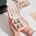 Factory Wholesale Custom Printed Square Mini Portable Pu Leather Velvet Travel Jewelry Organizer Box with Zipper Closure