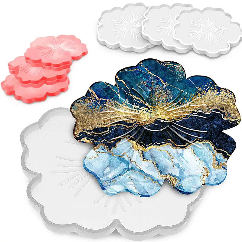 Sunflower Flower Resin Coaster Hold Dish Mats Plates Rolling Tray Agate Coaster Epoxy Resin Mold Silicone