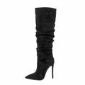 Modern Girl's Faux Suede Knee-High Boots Slip-On Slouch Design Stiletto Heels Fetish Winter Shoes
