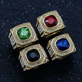 Wholesale Male Men Waterproof Chic Eternity Stainless Steel Zircon Emerald Fashion Hip Hop Iced Out Rings Men Jewelry