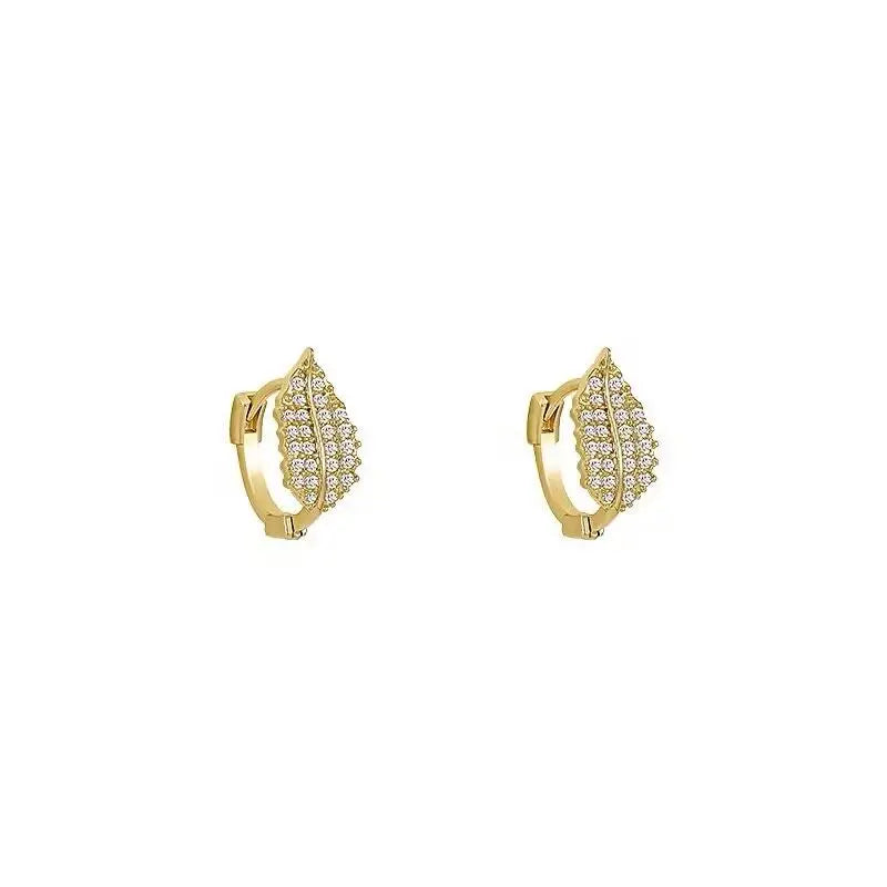 2023 INS Fashion 925 Silver Zircon Leaf Gold Silver Hoop Earring Fine Jewelry for Women