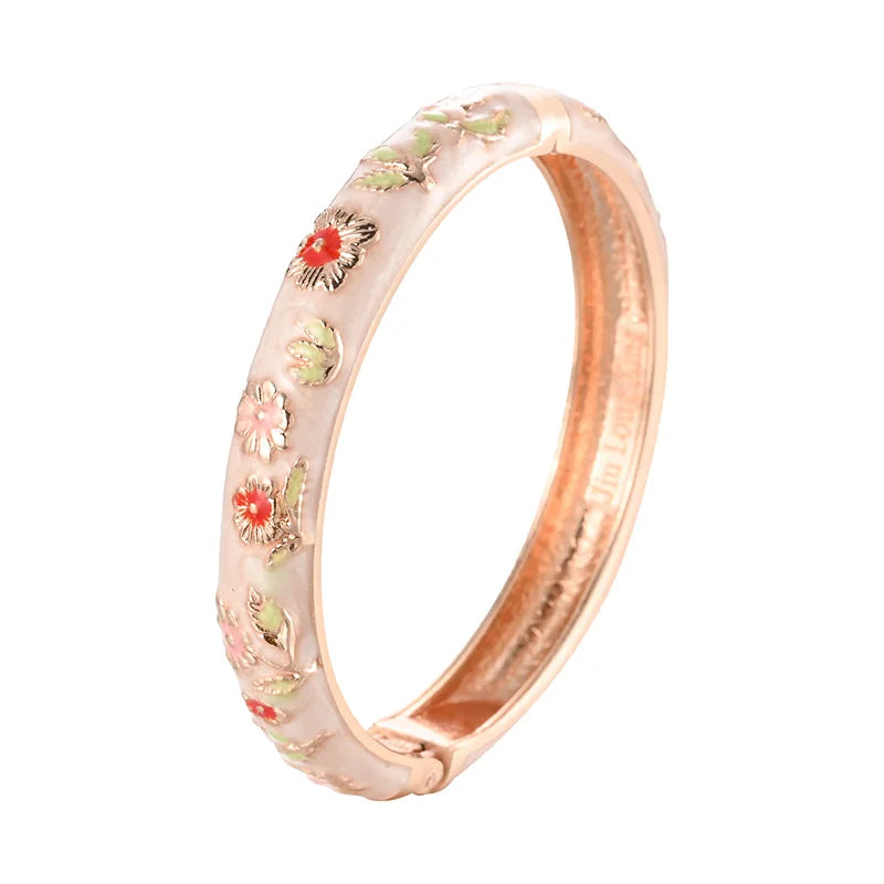 Daili Wholesale Women's Fashion Cuff Bracelets Red Enamel Flowers Bangle with Gold Plated Zinc Alloy Accessories