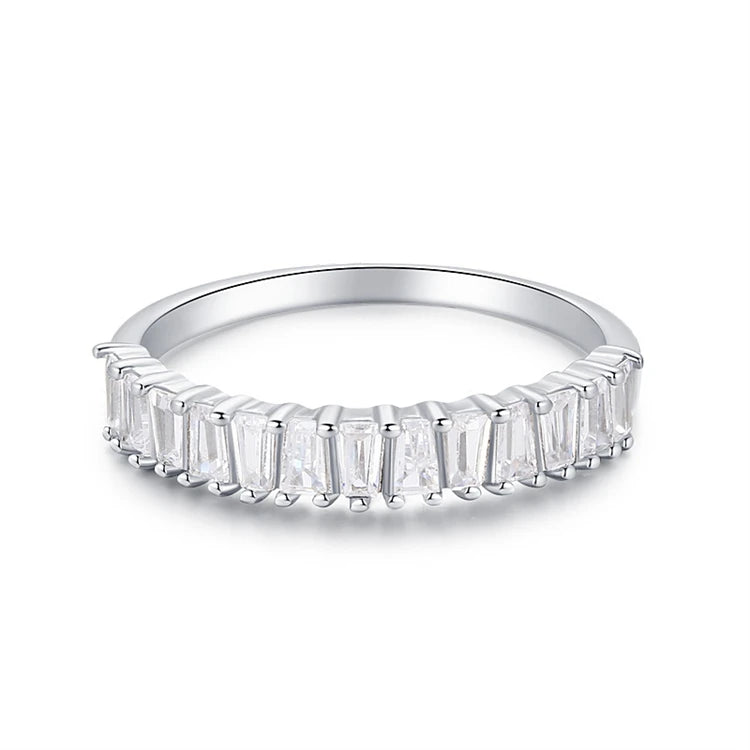 Exquisite 925 Silver Tennis Ring for Women Rhodium Plated Baguette Zircon Gemstone Bezel Setting Jewelry