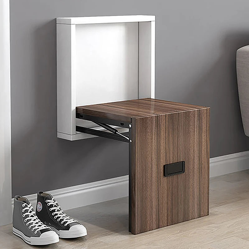 HOMEMORE Modern Household Wall Mounted Folding Stool Home Space Saving Foldable Wooden Wall-mounted Wall Chair for Shoes Change