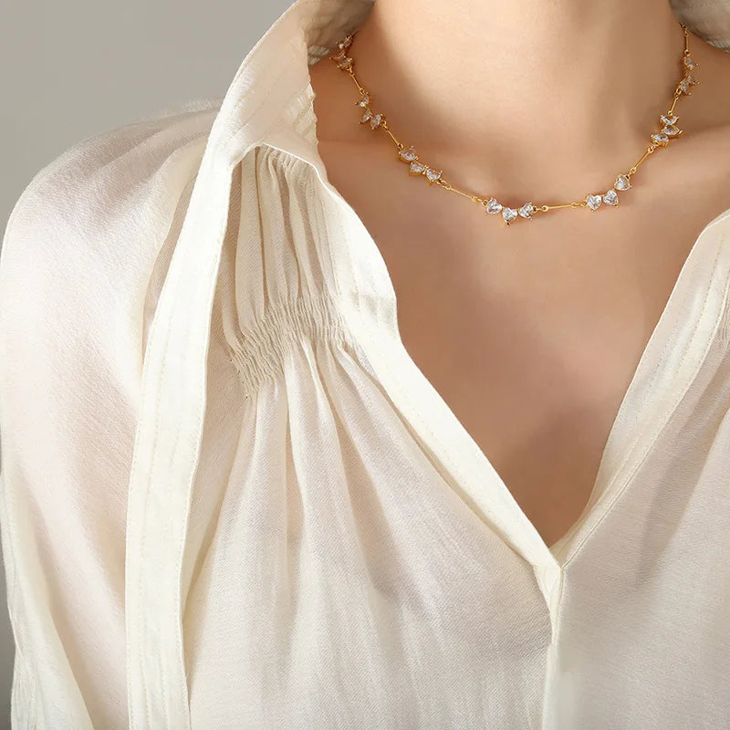 High Quality Luxury Fancy 316L Stainless Steel Choker Jewelry Women Lucky Heart Zircon Chain Necklace Jewelry for Party Gift