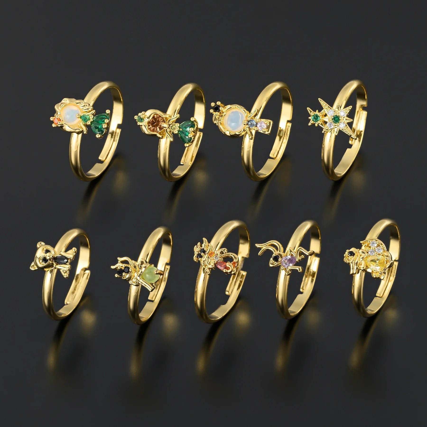 Color Zircon Creative Princess Open Rings 18K Glod Plated Brass Rings Simple Fashion Jewelry Small Animal Rings for Women