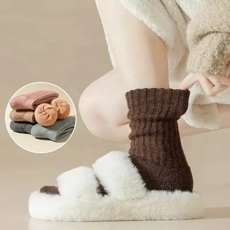 Wholesale Winter Plain Ribbed Super Thick Warm Socks Ladies High Quality 100% Merino Wool Thermal Crew Socks for Women