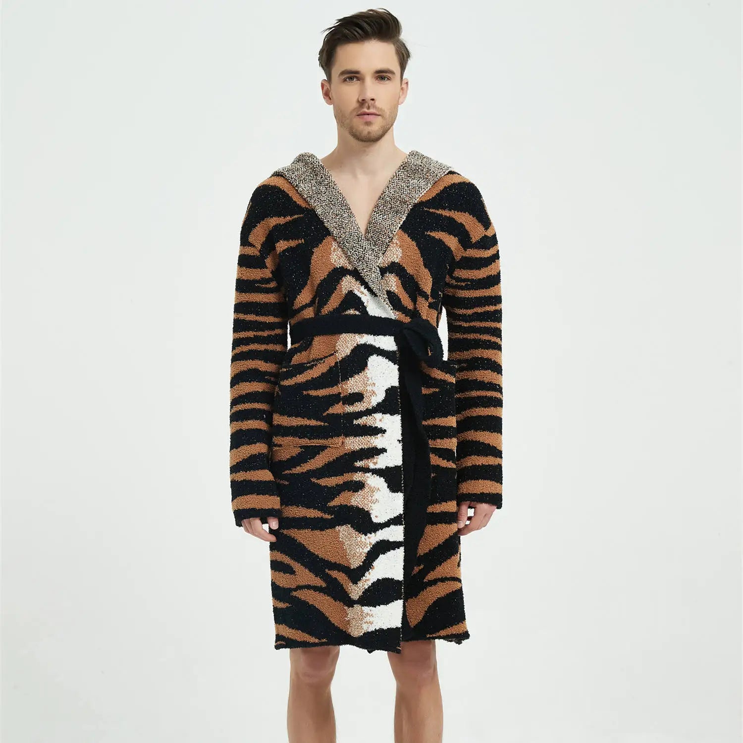 YPT High Quality Super Soft Long Sleeve Tiger Pattern Men Loungewear Pajamas Sleepwear