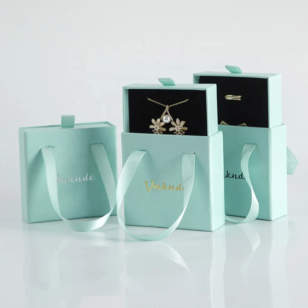 Custom Logo Luxurious Square Cardboard Jewelry Gift Box Slide Drawer Strong High Quality Black Foam Packaging for Necklace