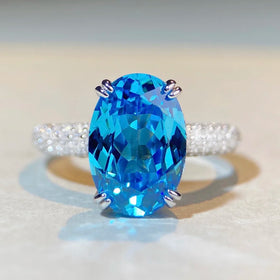 Wholesale Silver Sterling S925 Engagement Rings 5A Colored CZ Cubic Zircon Oval Cut Classic Style for Weddings and Parties