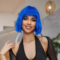 Factory Fast Delivery Curly Hair Synthetic Bob Wig Blue Synthetic Hair No Glue False Scalp Rose Net Wig Heat Resistant