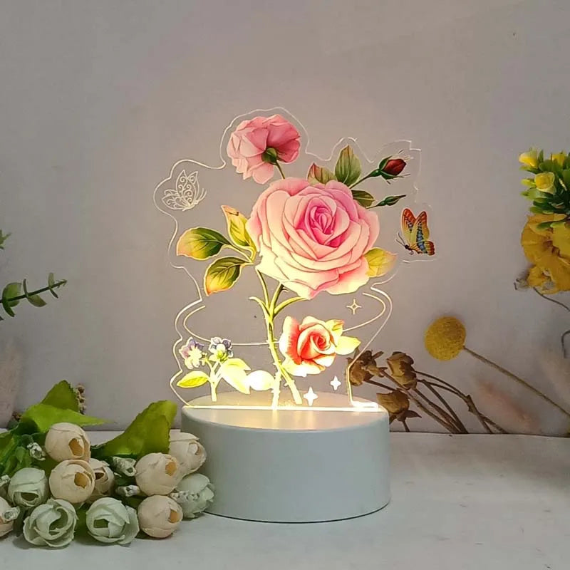 Tulip Flowers LED Table Night Lamp Diy Sunflower Forever Rose Flowers Festival Gifts Set for Women Girl Friend Valentines Item
