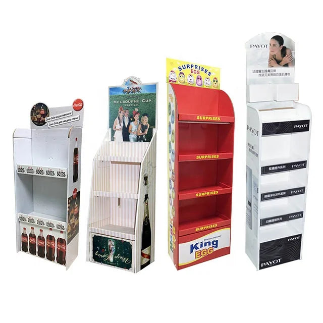 Custom Portable Recyclable Corrugated Cardboard Display Rack Modern Floor-Standing Paper Shelf for Supermarket Advertising Store