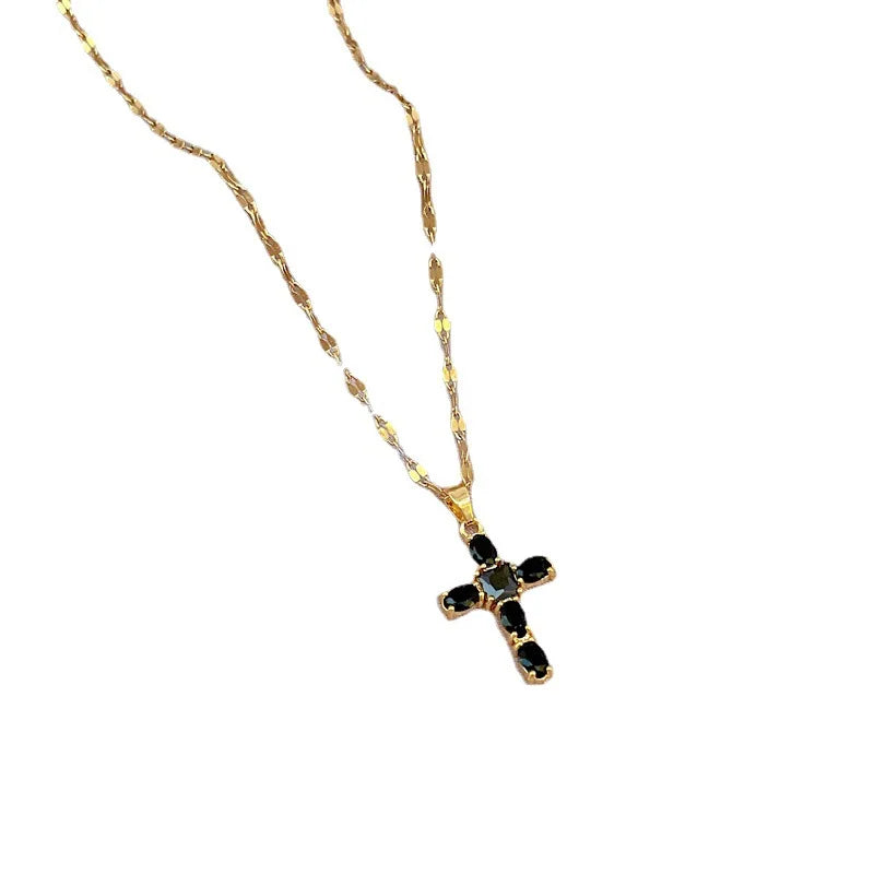 SSeeSY Stainless Steel Copper Fashion Jewelry Cz Zircon Diamond Christian Moissanite Cross Pendant Necklaces for Women
