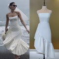 15397# Real Photos Simple Short Sheath Wedding Dress Sleeveless Spaghetti Straps Bridal Gown Ruffles Evening Party Skirt