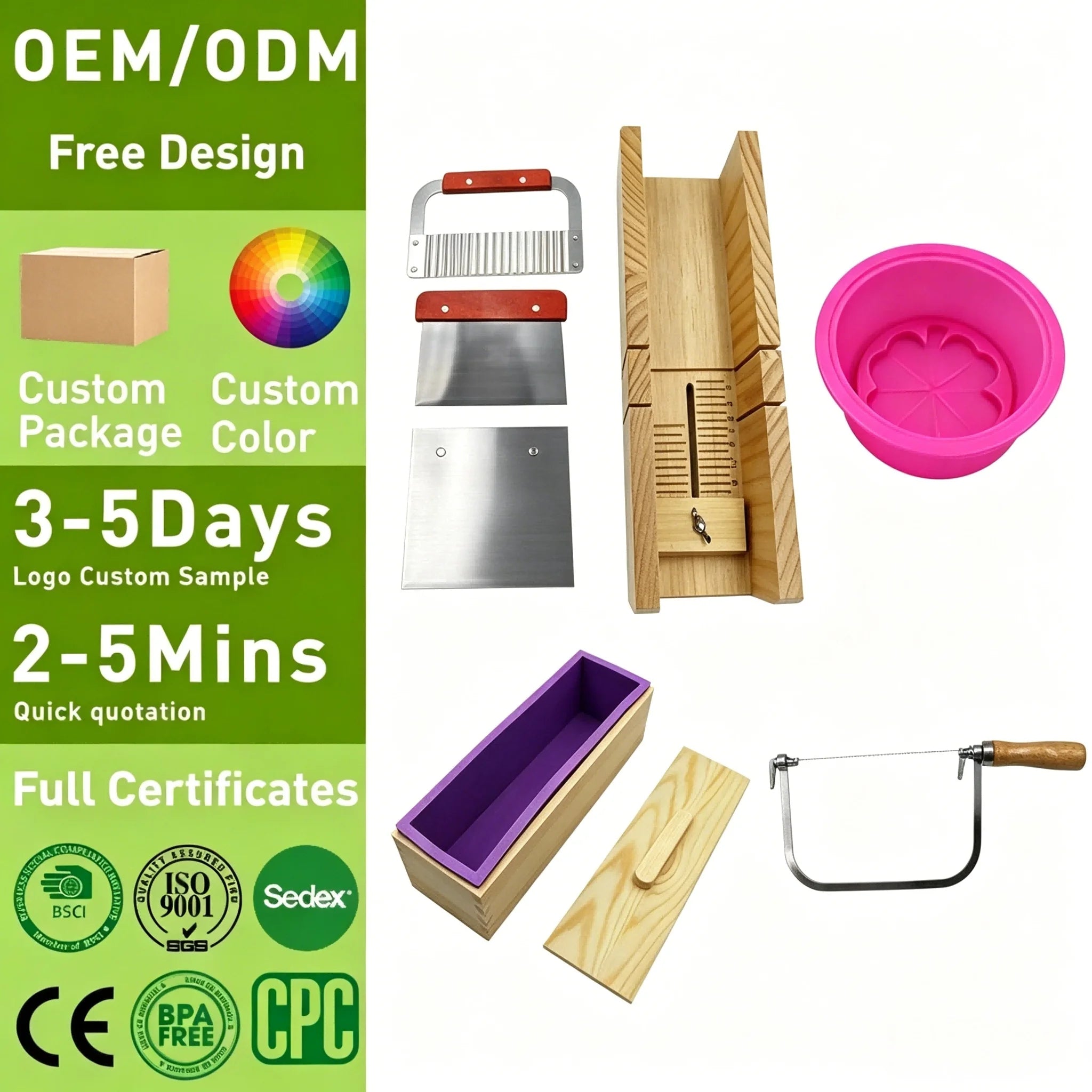 8 Newly Designed Multi-functional New Silicone Products Wooden Box 1200ml Manual Soap Mold Soap Cutter Cover