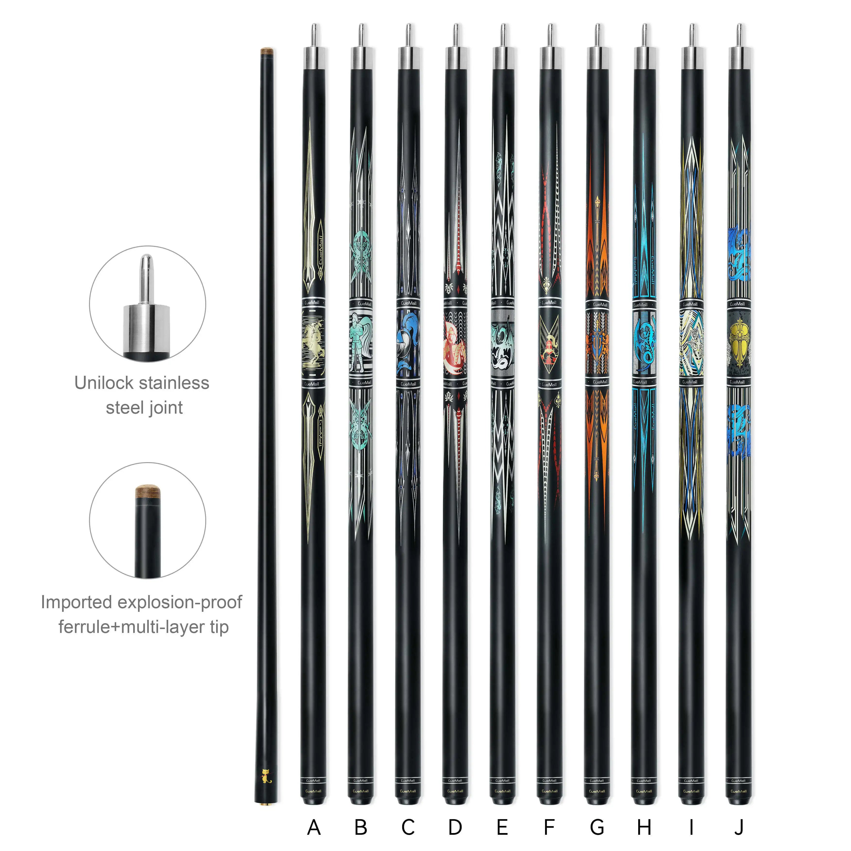Hot Sale 58 Inches Carbon Fiber Shaft With Uni-Lock Joint 12.5-12.75mm Tip 1/2 Pool Billiard Cue Stick/Taco