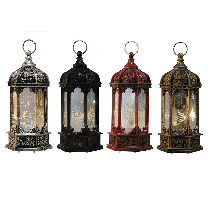 Christmas Ramadan Festival Hanging Led Light Plastic Lantern Candle Holder for Desktop Decoration
