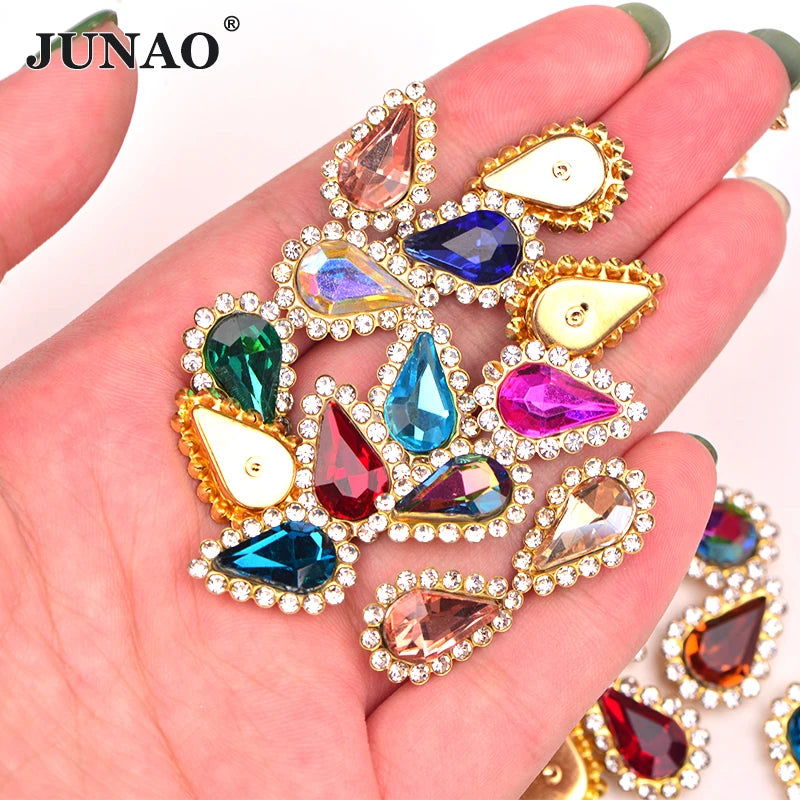 JUNAO 8*13mm Colorful Stones for Decoration Sewing on Sunflower Gems Wholesale Flatback Mix Size Nail Rhinestone