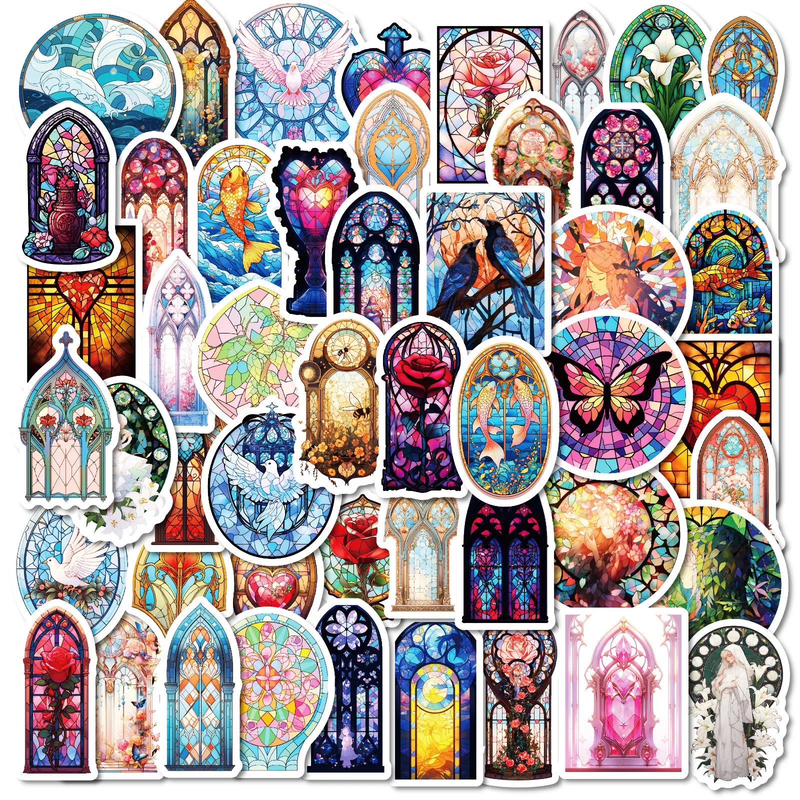 50PCS Baroque style stained glass window sticker
