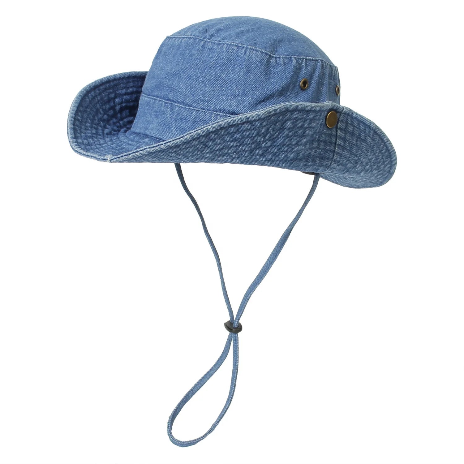 Wholesale Washed Jean Adjustable Bucket Hats Women Men Denim Fisherman Bucket Hats with Strings